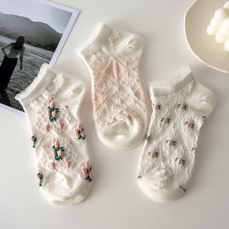 Vớ Ren Lụa Mỏng Cổ Thấp Thoáng Khí Thời Trang Mùa Hè Cho Nữ