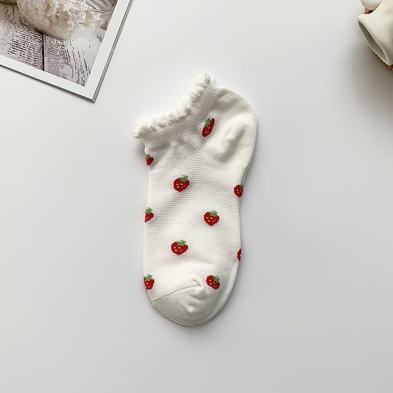 Vớ Thuyền Phối Ren Mỏng Họa Tiết Dâu Tây Phong Cách Nhật Bản Thời Trang Mùa Hè Cho Nữ