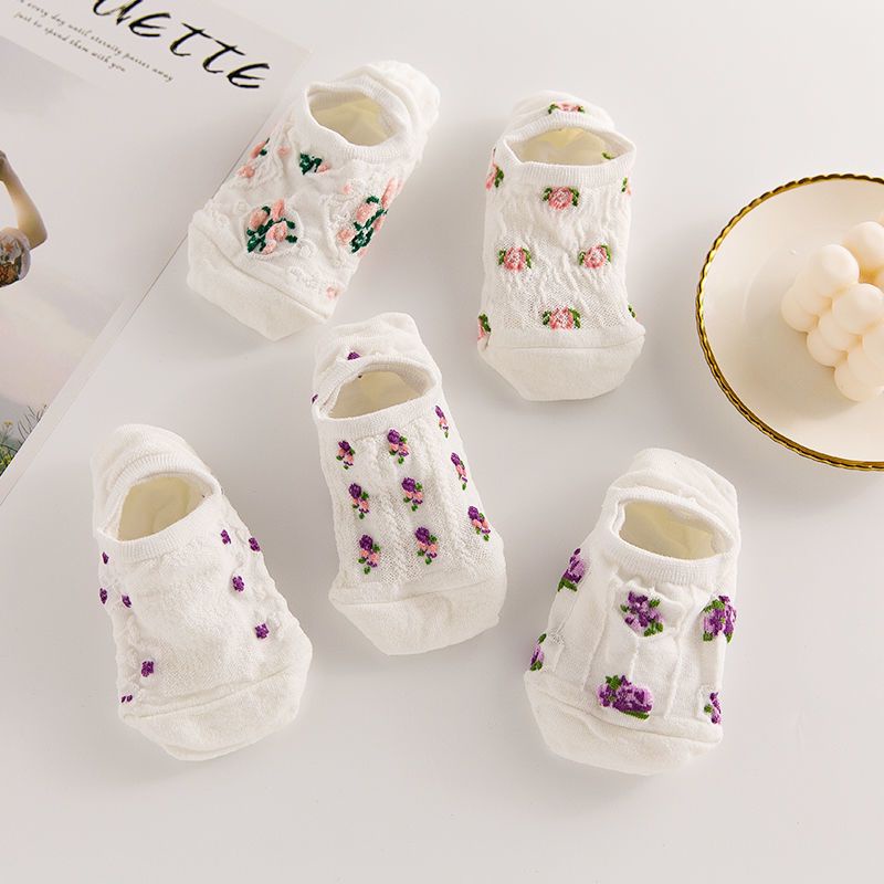 Vớ Thuyền Vải Cotton Mỏng Họa Tiết Hoa Nhỏ Dễ Thương Phong Cách Nhật Bản Thời Trang Xuân Hè Cho Nữ