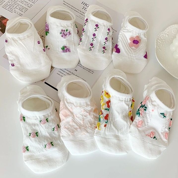 Vớ Thuyền Vải Cotton Mỏng Họa Tiết Hoa Nhỏ Dễ Thương Phong Cách Nhật Bản Thời Trang Xuân Hè Cho Nữ