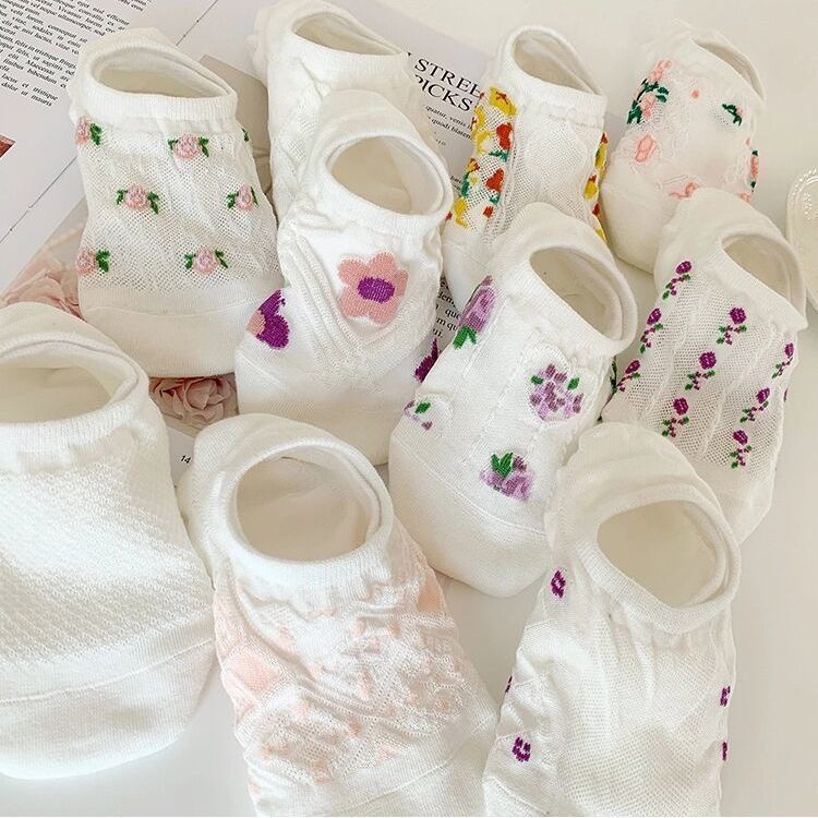 Vớ Thuyền Vải Cotton Mỏng Họa Tiết Hoa Nhỏ Dễ Thương Phong Cách Nhật Bản Thời Trang Xuân Hè Cho Nữ