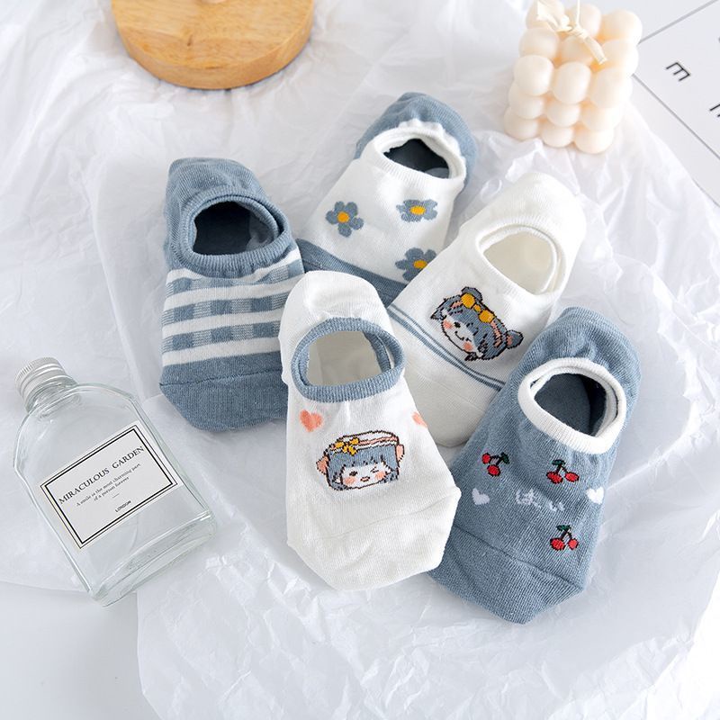 Vớ Thuyền Vải Cotton Mỏng Họa Tiết Hoa Nhỏ Dễ Thương Phong Cách Nhật Bản Thời Trang Xuân Hè Cho Nữ