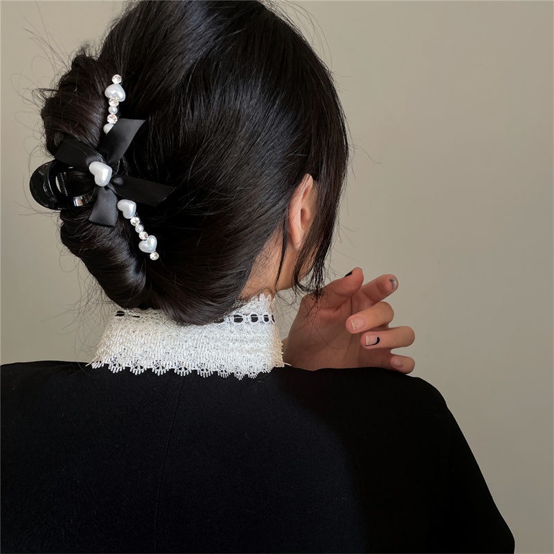 Kẹp Tóc Hình Nơ Đính Ngọc Trai Cỡ Lớn Thời Trang Cho Nữ