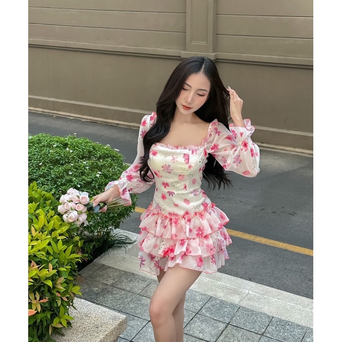 Đầm xòe voan hoa tầng phong cách ngọt ngào- quyến rũ