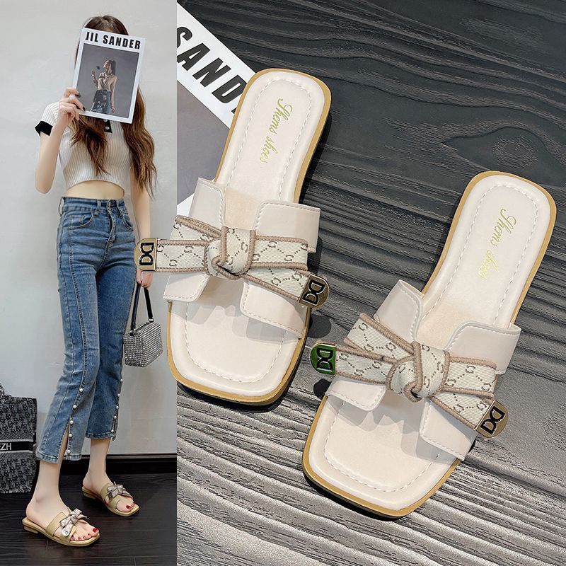 Dép Sandal Đế Bằng Siêu Nhẹ Đính Nơ Thời Trang Mùa Hè Xinh Xắn Cho Nữ