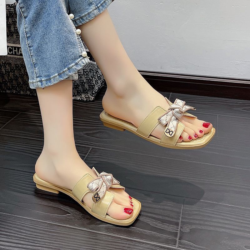 Dép Sandal Đế Bằng Siêu Nhẹ Đính Nơ Thời Trang Mùa Hè Xinh Xắn Cho Nữ