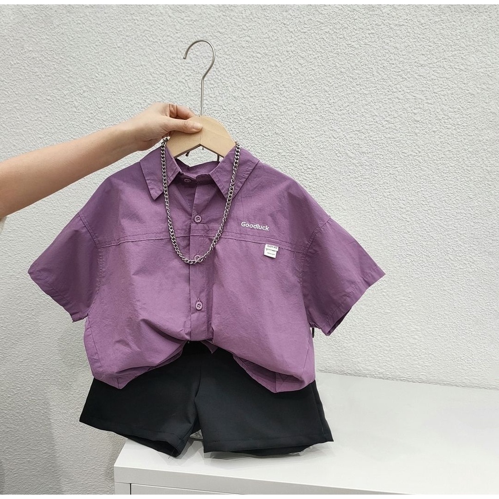 Áo Sơ Mi Cotton Nguyên Chất Tay Ngắn Mùa Hè Hàng Có Sẵn Mới Dành Cho Bé Trai
