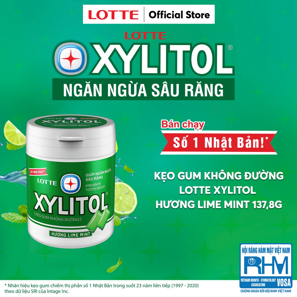 Kẹo Gum không đường Lotte Xylitol - Hương Lime Mint 130,5 g