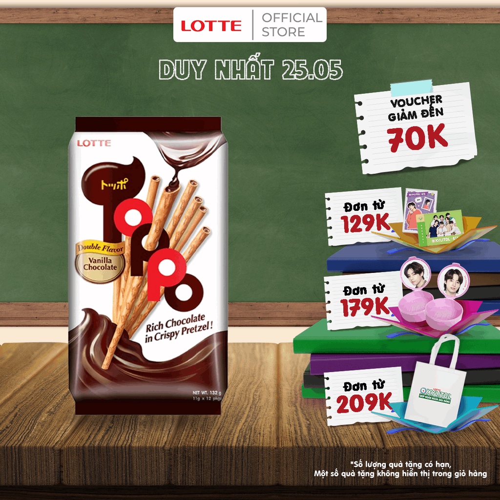 Bánh que Toppo nhân sô cô la hương Vani 132 g (gói)