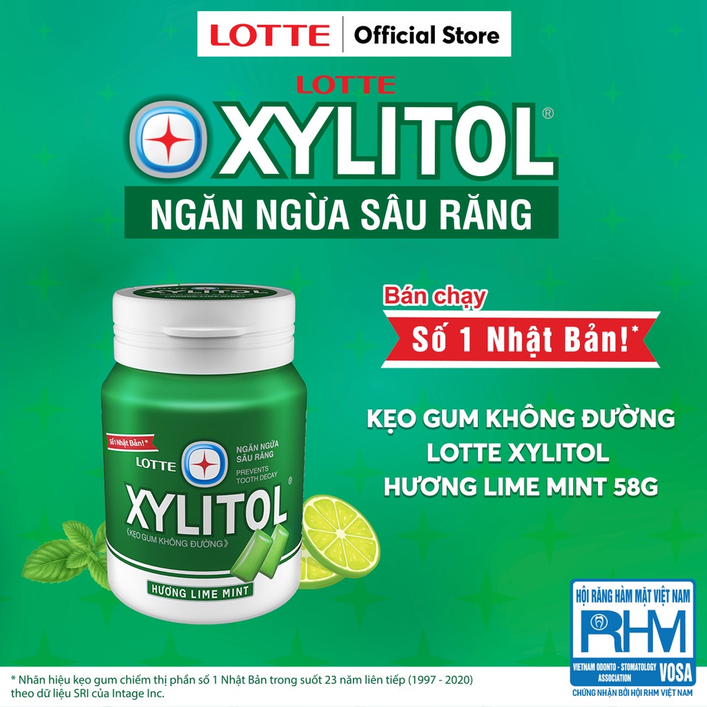 Kẹo Gum không đường Lotte Xylitol - Hương Lime Mint 58 g