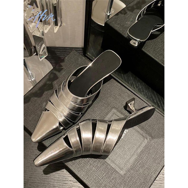 Hàng Mới Về Dép Cao Gót Mũi Nhọn Bằng Da Bóng Thời Trang Mùa Hè 2023 Dành Cho Nữ