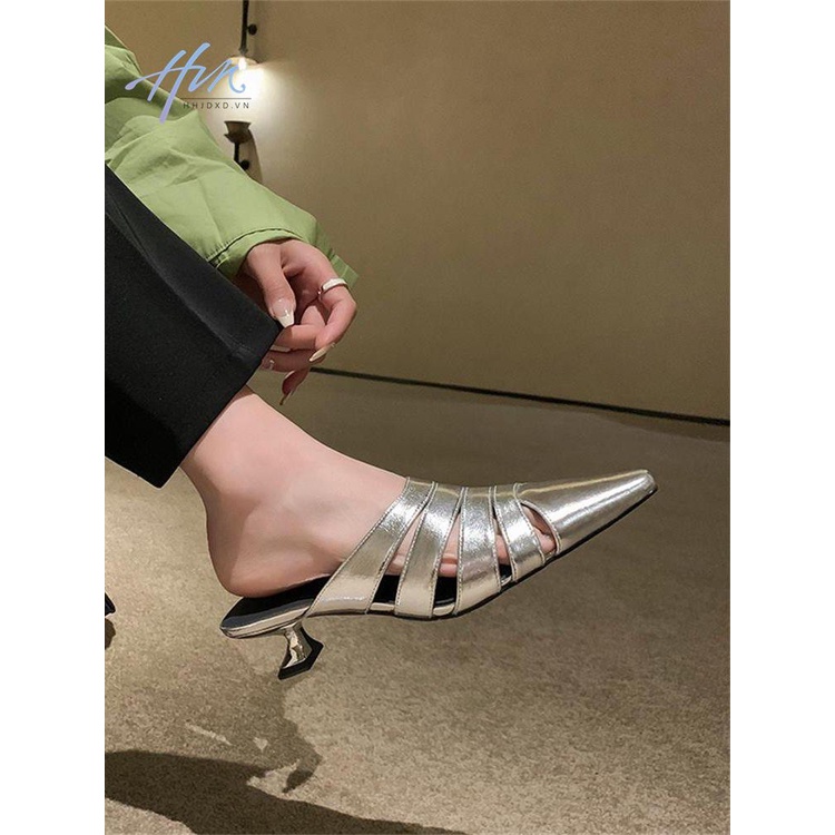 Hàng Mới Về Dép Cao Gót Mũi Nhọn Bằng Da Bóng Thời Trang Mùa Hè 2023 Dành Cho Nữ