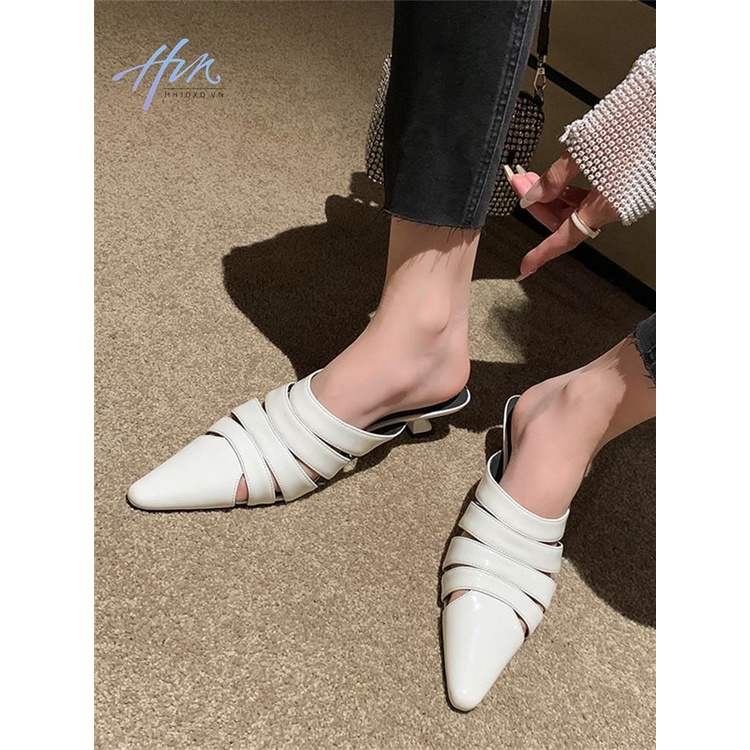 Hàng Mới Về Dép Cao Gót Mũi Nhọn Bằng Da Bóng Thời Trang Mùa Hè 2023 Dành Cho Nữ