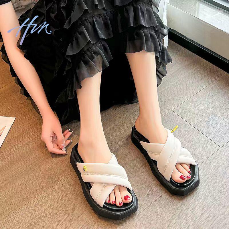 Dép Lê Quai Chéo Bằng Da Mềm Đế Dày Hở Ngón Thời Trang Mùa Hè 2023