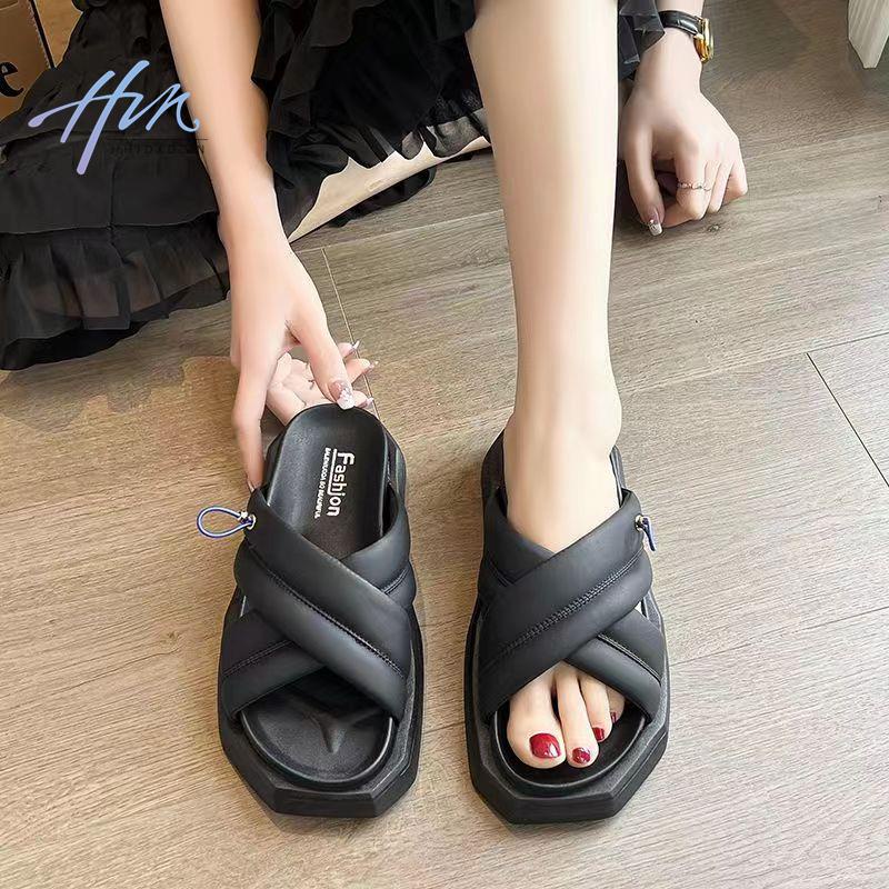 Dép Lê Quai Chéo Bằng Da Mềm Đế Dày Hở Ngón Thời Trang Mùa Hè 2023