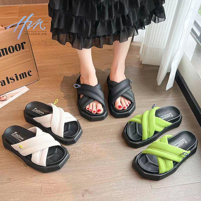 Dép Lê Quai Chéo Bằng Da Mềm Đế Dày Hở Ngón Thời Trang Mùa Hè 2023