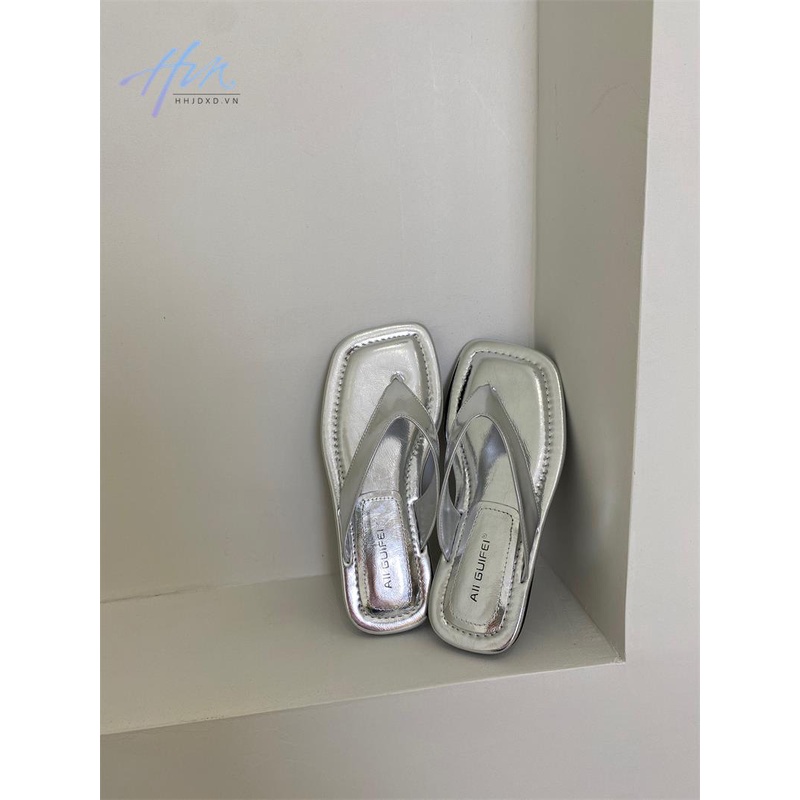 Dép Xỏ Ngón Đế Bằng Mũi Vuông Phong Cách Âu Mỹ Thời Trang Mùa Hè 2023 Mới Quyến Rũ Cho Nữ