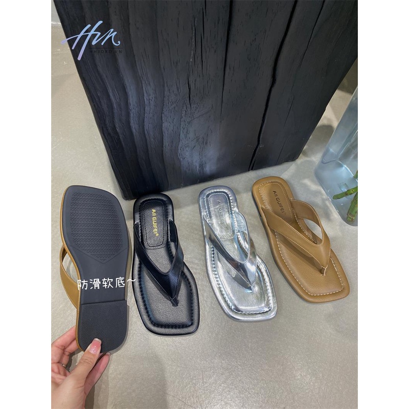 Dép Xỏ Ngón Đế Bằng Mũi Vuông Phong Cách Âu Mỹ Thời Trang Mùa Hè 2023 Mới Quyến Rũ Cho Nữ