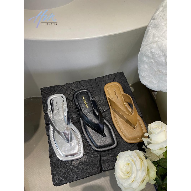 Dép Xỏ Ngón Đế Bằng Mũi Vuông Phong Cách Âu Mỹ Thời Trang Mùa Hè 2023 Mới Quyến Rũ Cho Nữ