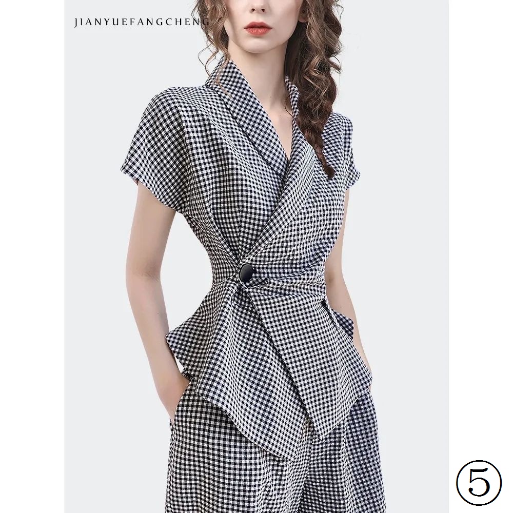Bộ Áo Sơ Mi Cổ Vest + Quần Ống Rộng Thời Trang Mùa Hè Hàn Quốc 2022 Cho Nữ