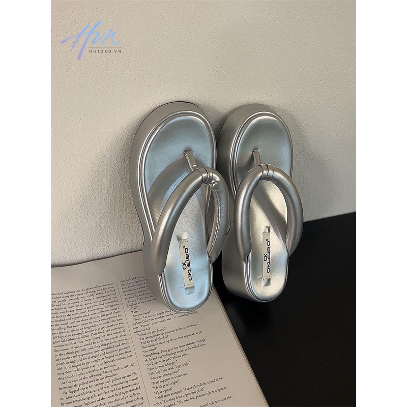 Giày Sandal Đế Dày Hở Ngón Màu Bạc Thời Trang Mùa Hè Hàn Quốc 2023