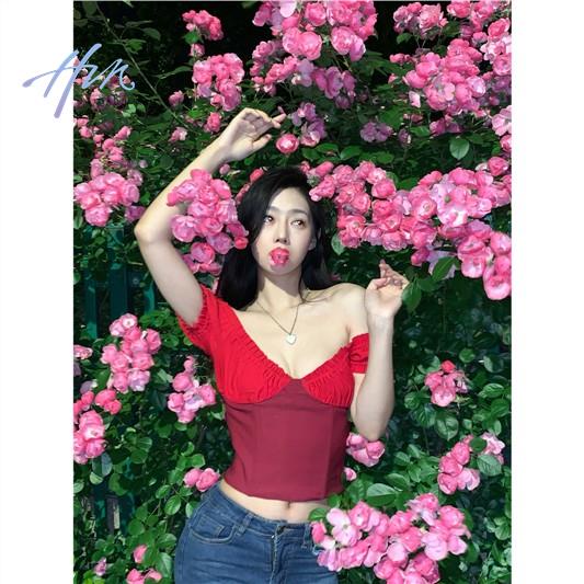 Áo Thun Ngắn Xếp Ly Cổ Chữ V Thời Trang Mùa Hè 2023 Phong Cách Mới Quyến Rũ Cho Nữ