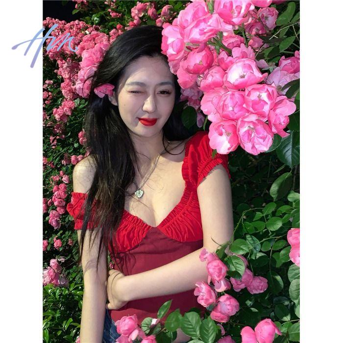 Áo Thun Ngắn Xếp Ly Cổ Chữ V Thời Trang Mùa Hè 2023 Phong Cách Mới Quyến Rũ Cho Nữ