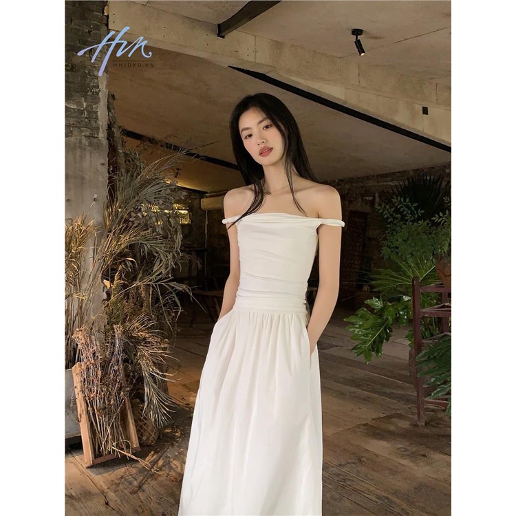 Áo Kiểu Trễ Vai Màu Trắng Thiết Kế Thắt Nút Thời Trang Mùa Hè Cho Phái Nữ