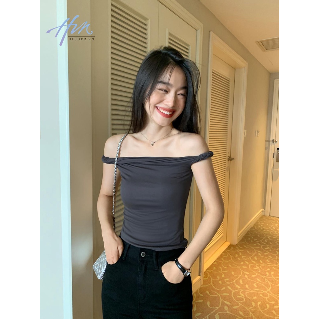 Áo Kiểu Trễ Vai Màu Trắng Thiết Kế Thắt Nút Thời Trang Mùa Hè Cho Phái Nữ