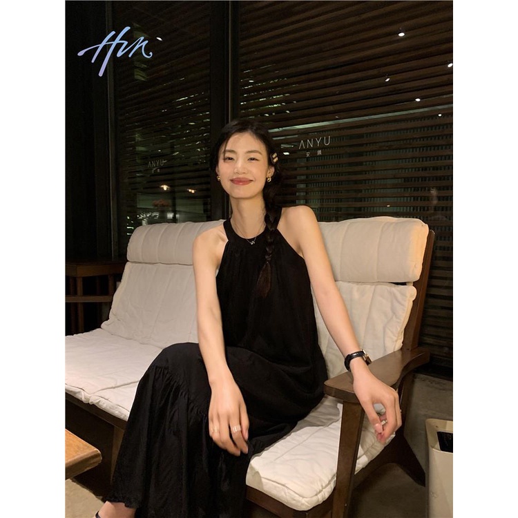 Đầm Dài Hai Dây Dáng Rộng Màu Đen Thời Trang Mùa Hè Xinh Xắn Cho Nữ