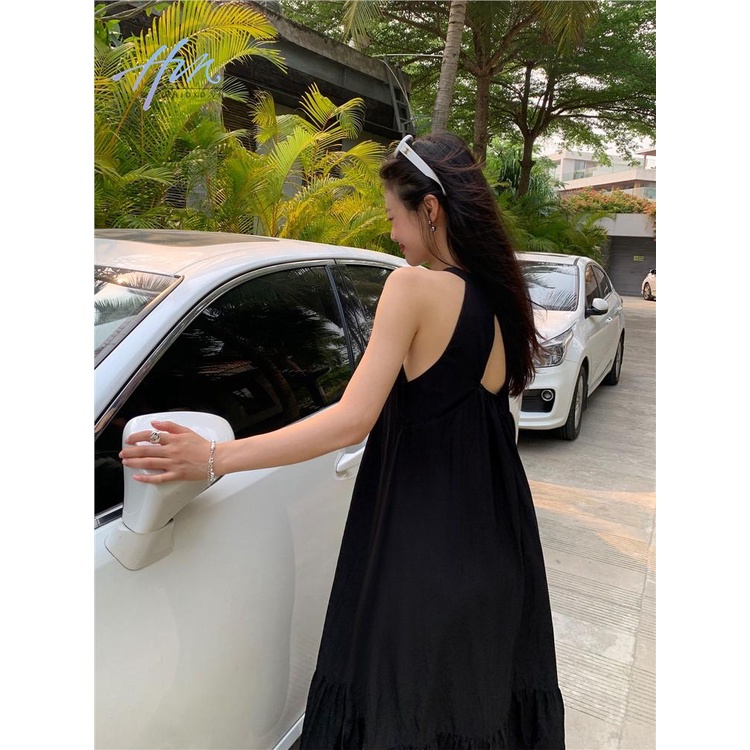 Đầm Dài Hai Dây Dáng Rộng Màu Đen Thời Trang Mùa Hè Xinh Xắn Cho Nữ