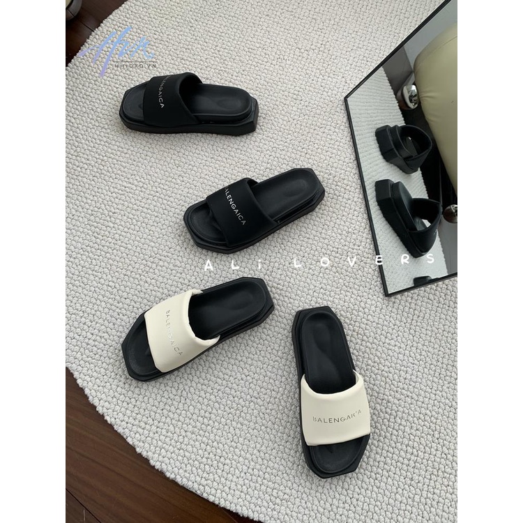 Dép Sandal Đế Phẳng Dày Dặn Mũi Vuông Quai Ngang Vải Cotton Mềm Thời Trang Mùa Hè 2023 Phong Cách Hàn Quốc Cho Nữ