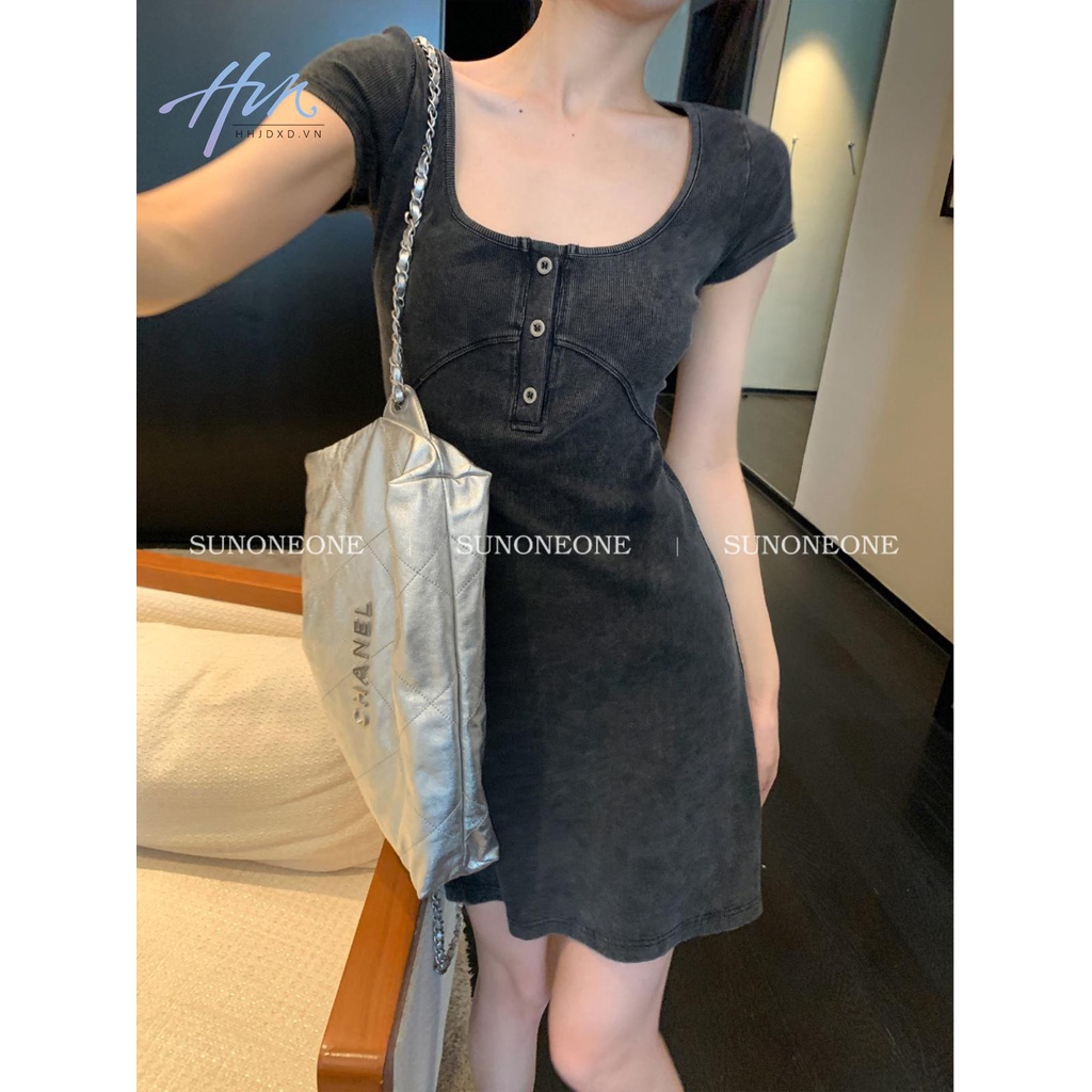 Đầm Chữ a Tay Ngắn Cổ Vuông Ôm Eo Thời Trang Mùa Hè Hàng Mới Dành Cho Bạn Nữ