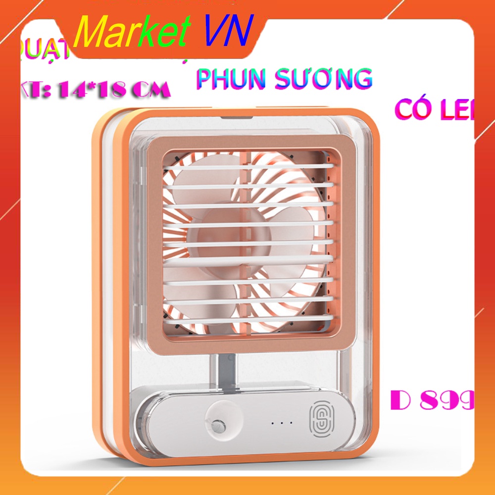Quạt Hơi Nước Mini Trong Suốt, Quạt Phun Sương Sạc Tích Điện Có Viền LED 3 Chế Độ Gió Bình Chứa Nước 300ml