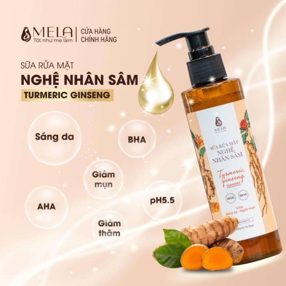 Sữa Rửa Mặt Nghệ Nhân Sâm MELA Cho Da Dầu Mụn Sáng Da Tẩy Tế Bào Chết 200ml - DORIS