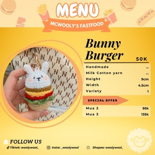 Móc khoá len Thỏ Hamburger handmade