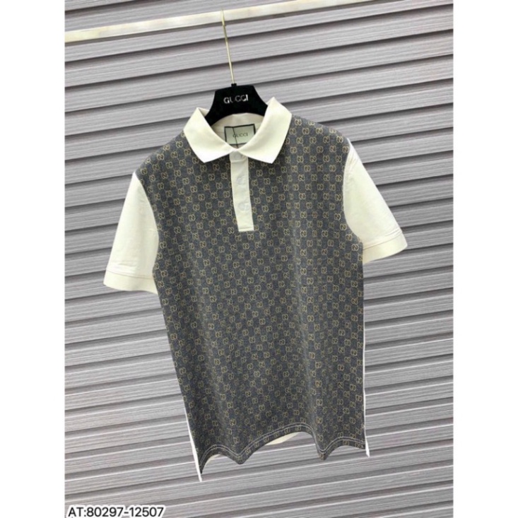 ÁO Polo nam GC cổ bẻ hoa lá, áo gucci cộc tay trẻ trung chuẩn auth