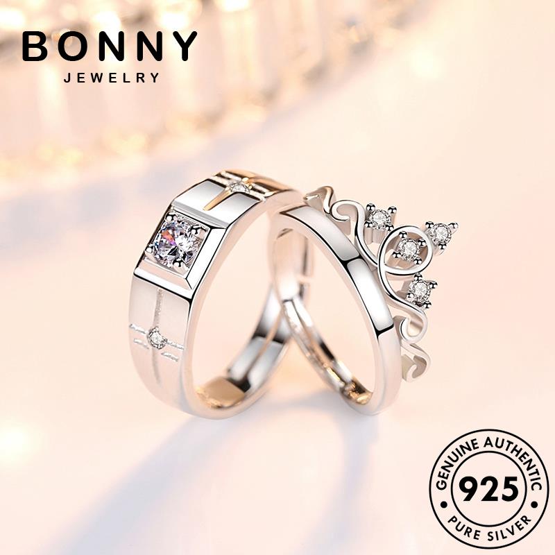 Bonny JEWELLY Cặp đôi nguyên bản Moissanite Nhẫn thời trang Bạc Diamond Crown 925 R45