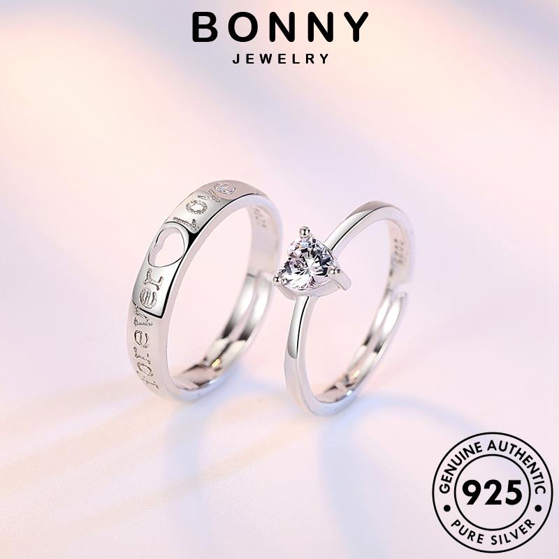 Bonny JEWELRY Bạc 925 Cặp Đôi Kim Cương Moissanite Hình Trái Tim Nhẫn Thời Trang Nguyên Bản R51