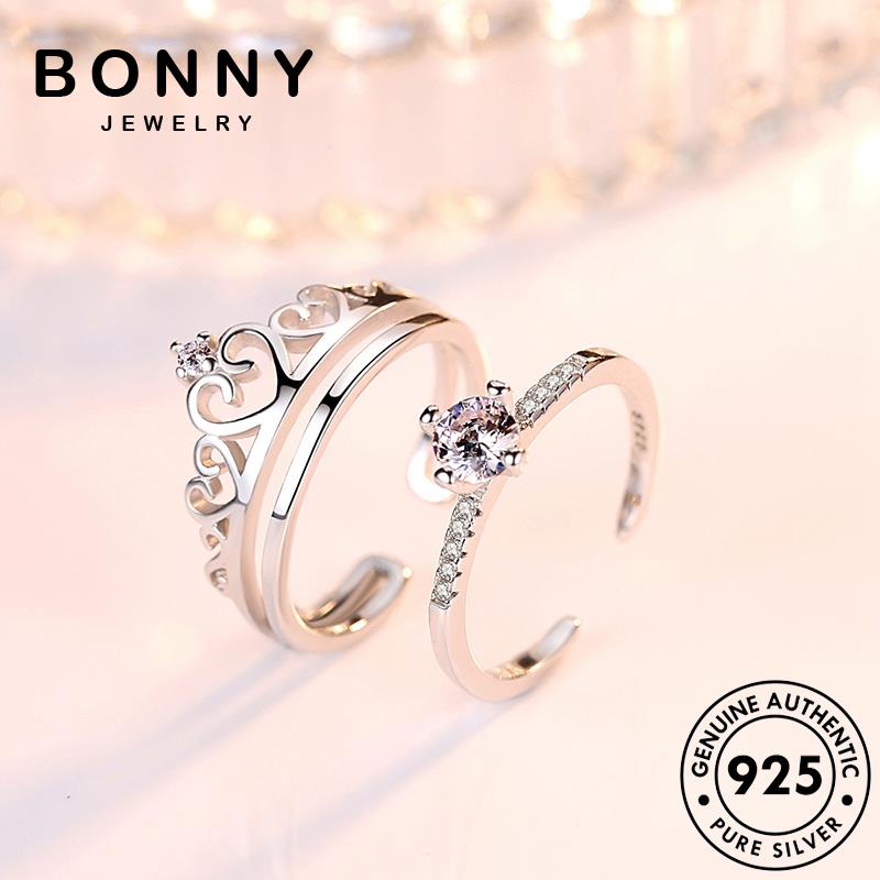 Bonny JEWELRY Cặp đôi Vương miện kim cương Bạc nguyên bản 925 Moissanite Nhẫn đơn giản R53