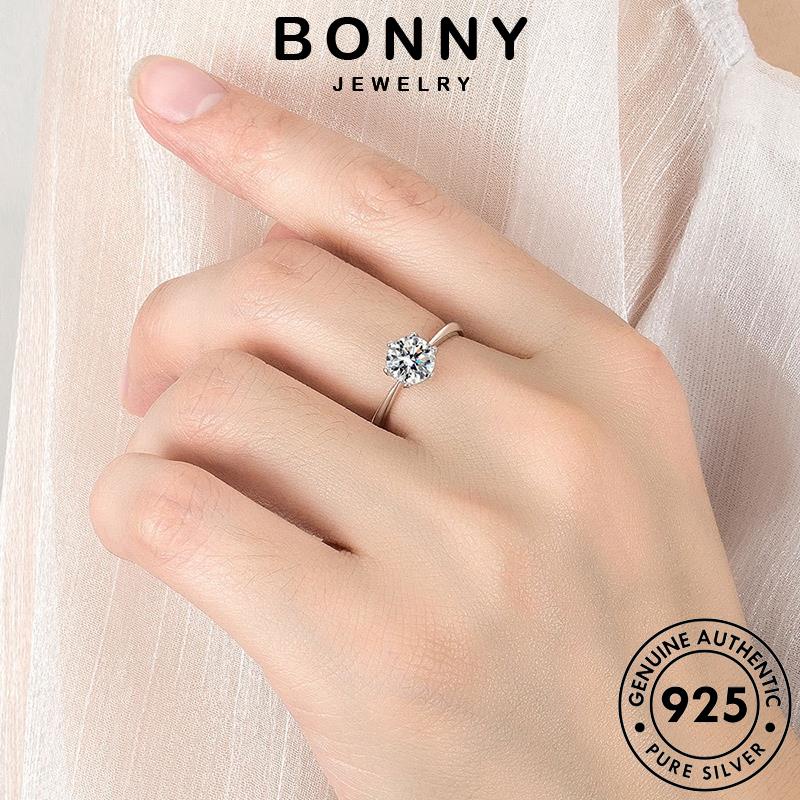 Bonny JEWELRY Nhẫn Bạc 925 Móng Vuốt Kim Cương Sáu Moissanite Nguyên Bản Đơn Giản Nữ R127