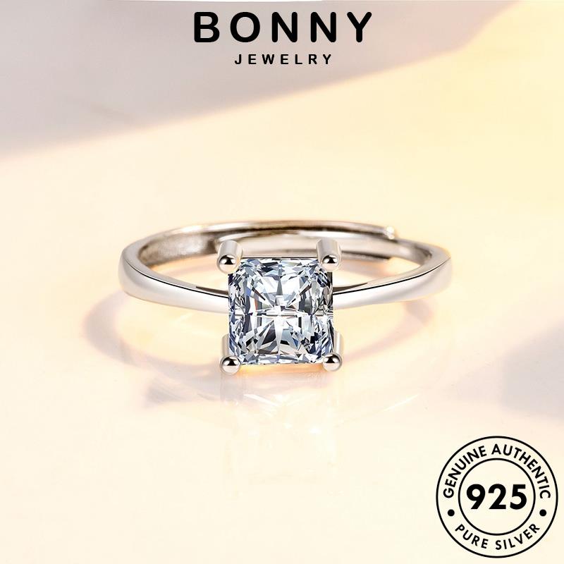 Bonny JEWELRY Cổ Điển Vuông Nữ Kim Cương Moissanite Ban Đầu 925 Nhẫn Kim Cương Bạc R130