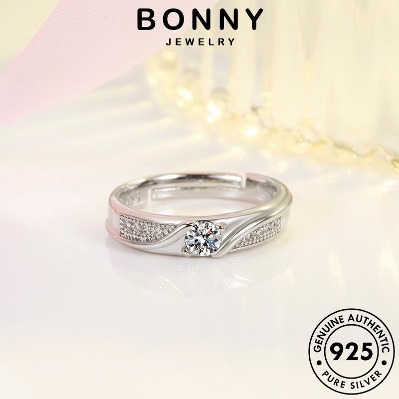 Bonny JEWELLY Moissanite Nhẫn Cặp Đôi Thời Trang Nguyên Bản Bạc Mở Đầu Kim Cương 925 R307