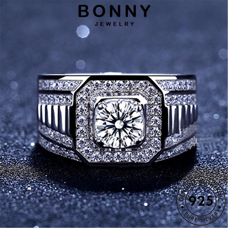 Bonny JEWELRY Nhẫn Nam 925 Kim Cương Masculine Bạc legítima Nhẫn Bạc Đơn Độc Cưới Ban Đầu Đám Cưới Dominanite Moissanite Quadrodown berloque Nguyên Chất jeias R1756