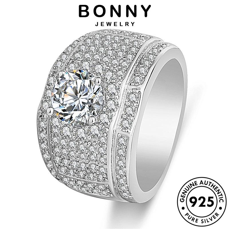 Bonny JEWELRY Bạc 925 Nhẫn Độc đoán Nam Nguyên Bản Kim Cương Moissanite R3