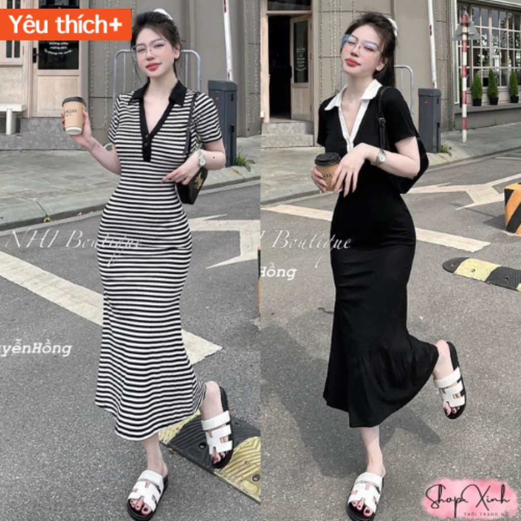 Váy Đầm Đuôi Cá Cổ Bẻ Polo Chất Zip, Váy Maxi Body Đuôi Cá Cổ Polo Chất Len Zip