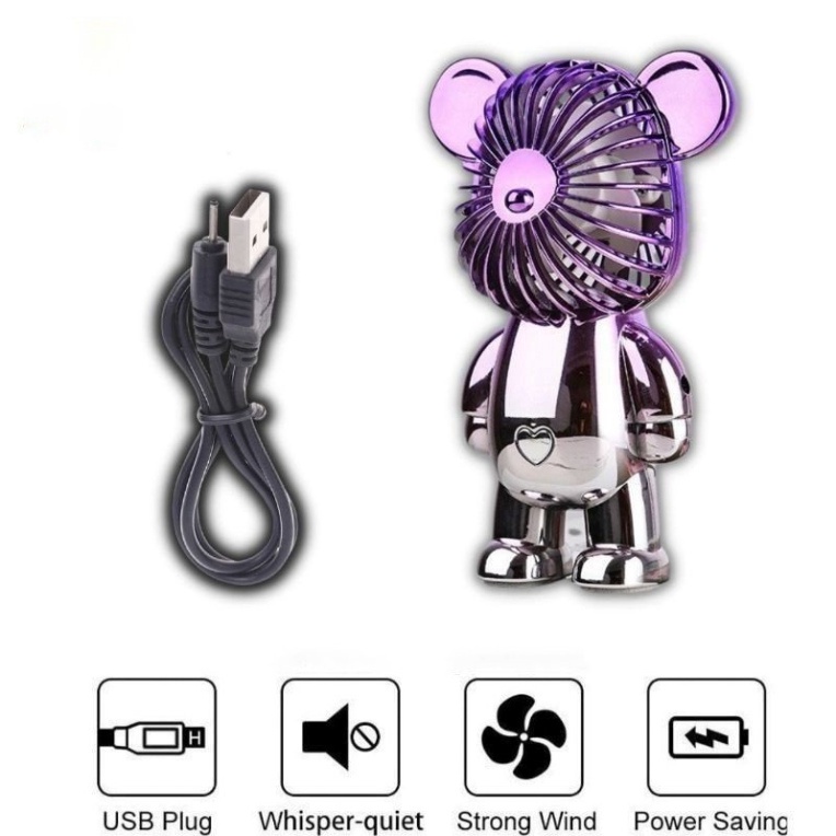 Quạt điện mini để bàn xách tay - quạt gấu bearbrick cổng sạc usb Q-03