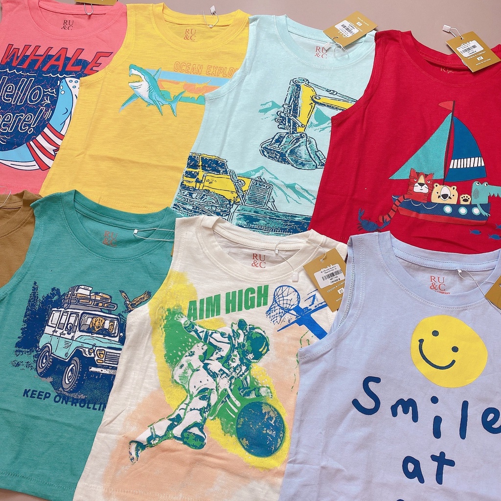 Bộ 3 lỗ cotton Ru & C 8 hình Bé Trai size 2 - 7y