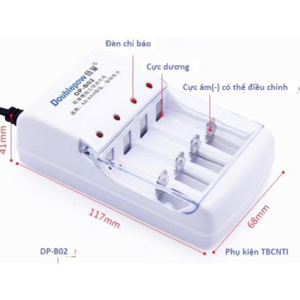 Bộ sạc DP-B02 dùng sạc cho 4 viên pin tiểu AA hoặc AAA phiên bản 2018 (Trắng)
