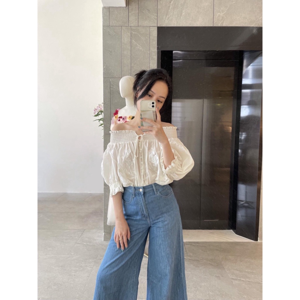 MAVEN - Áo tay phồng nút bọc Josie Top